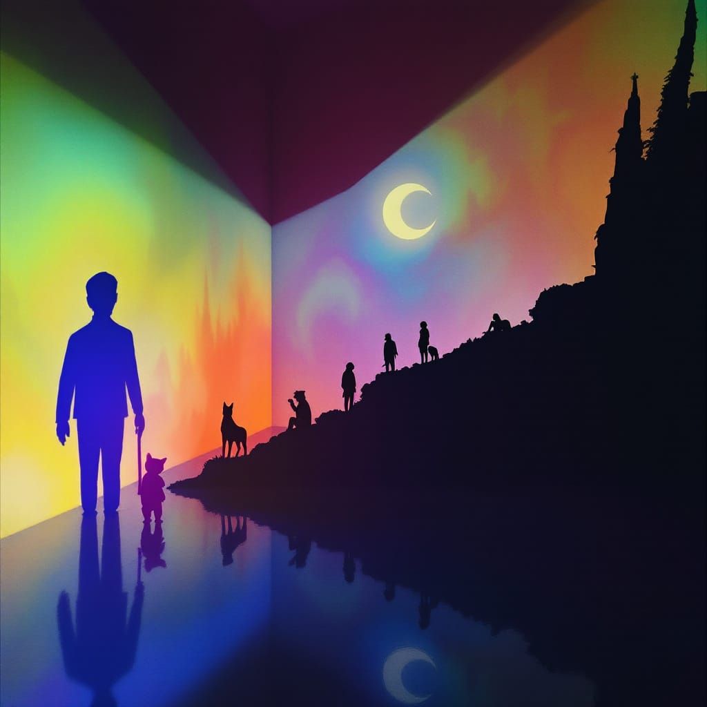 Reverse Pareidolia: Neon Shadows in Surreal Landscape