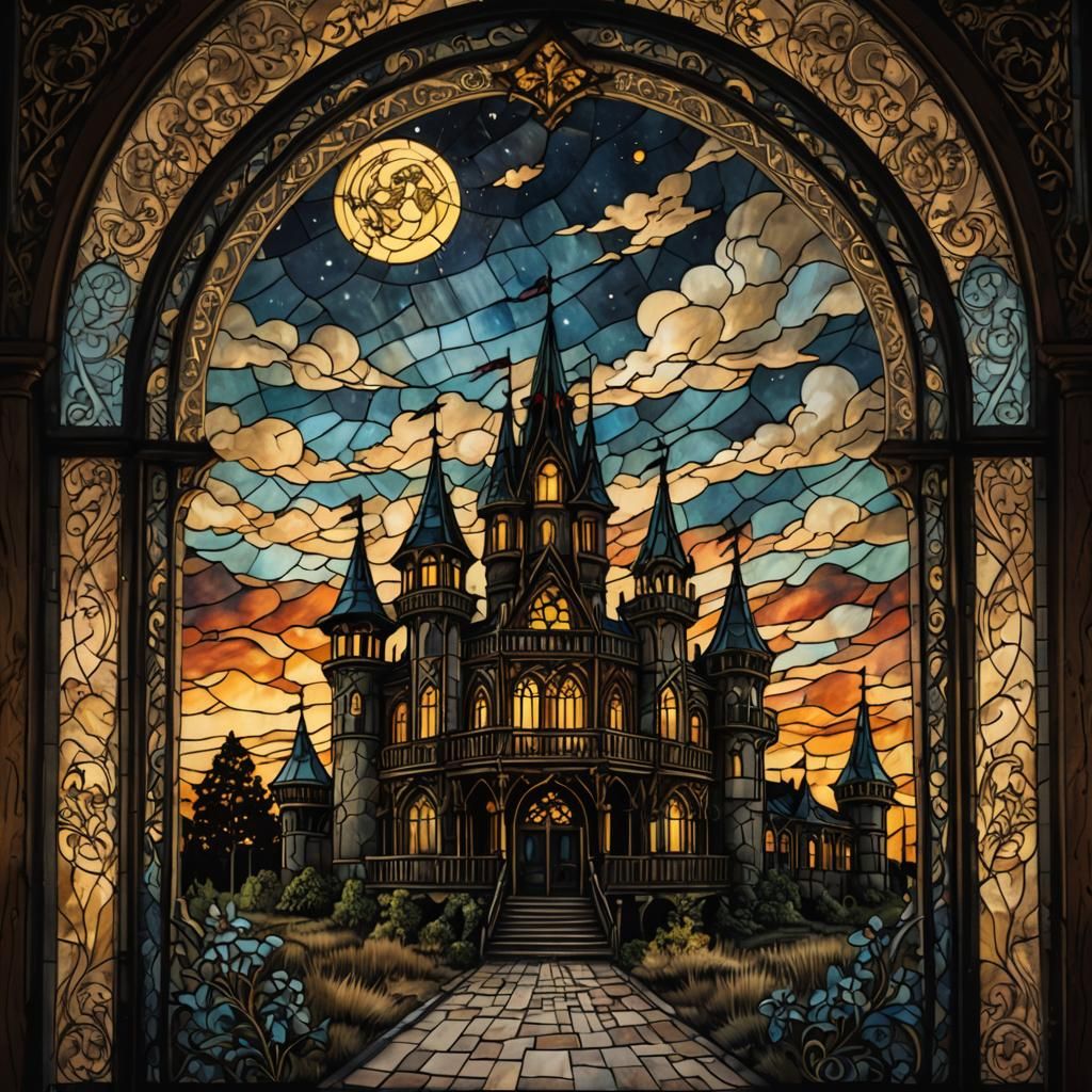 Abandoned Amusement Park in Gothic Stained Glass