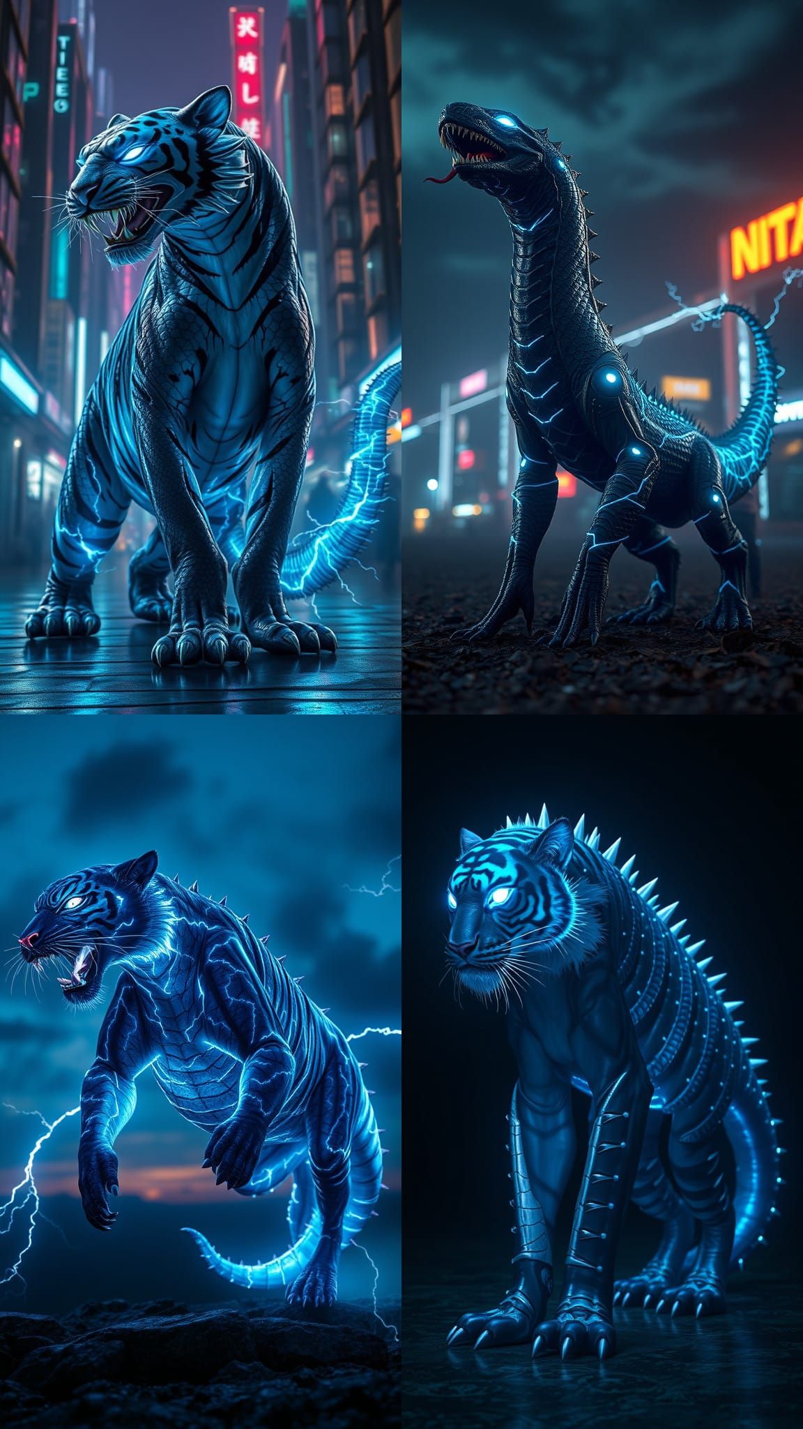 Electric Tiger Creature with Glowing Blue Eyes