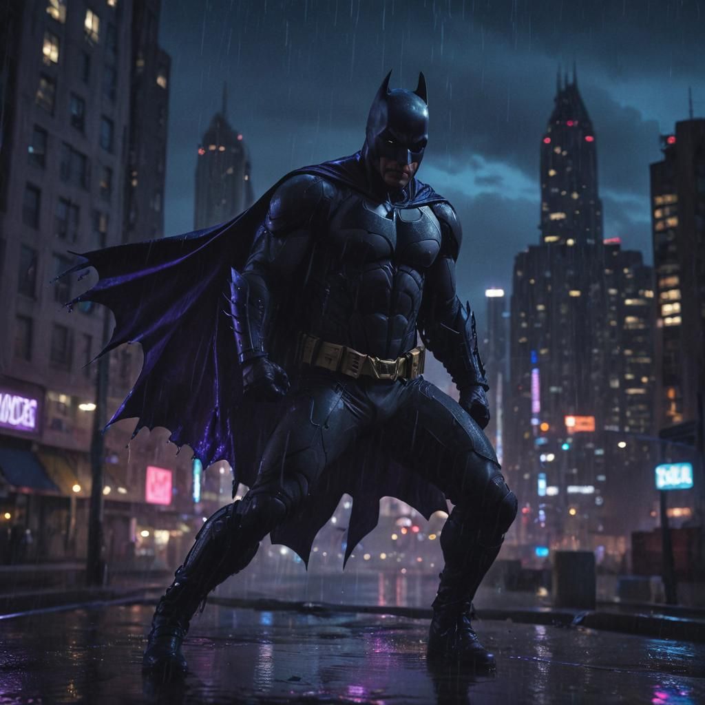 Batman Swings Through Gotham: A Cinematic Noir Scene