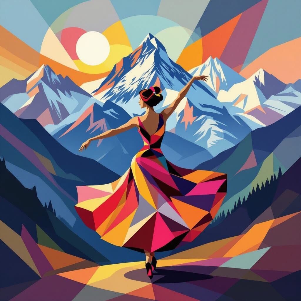 Abstract Switzerland Dancing in Geometric Mountain Landscape