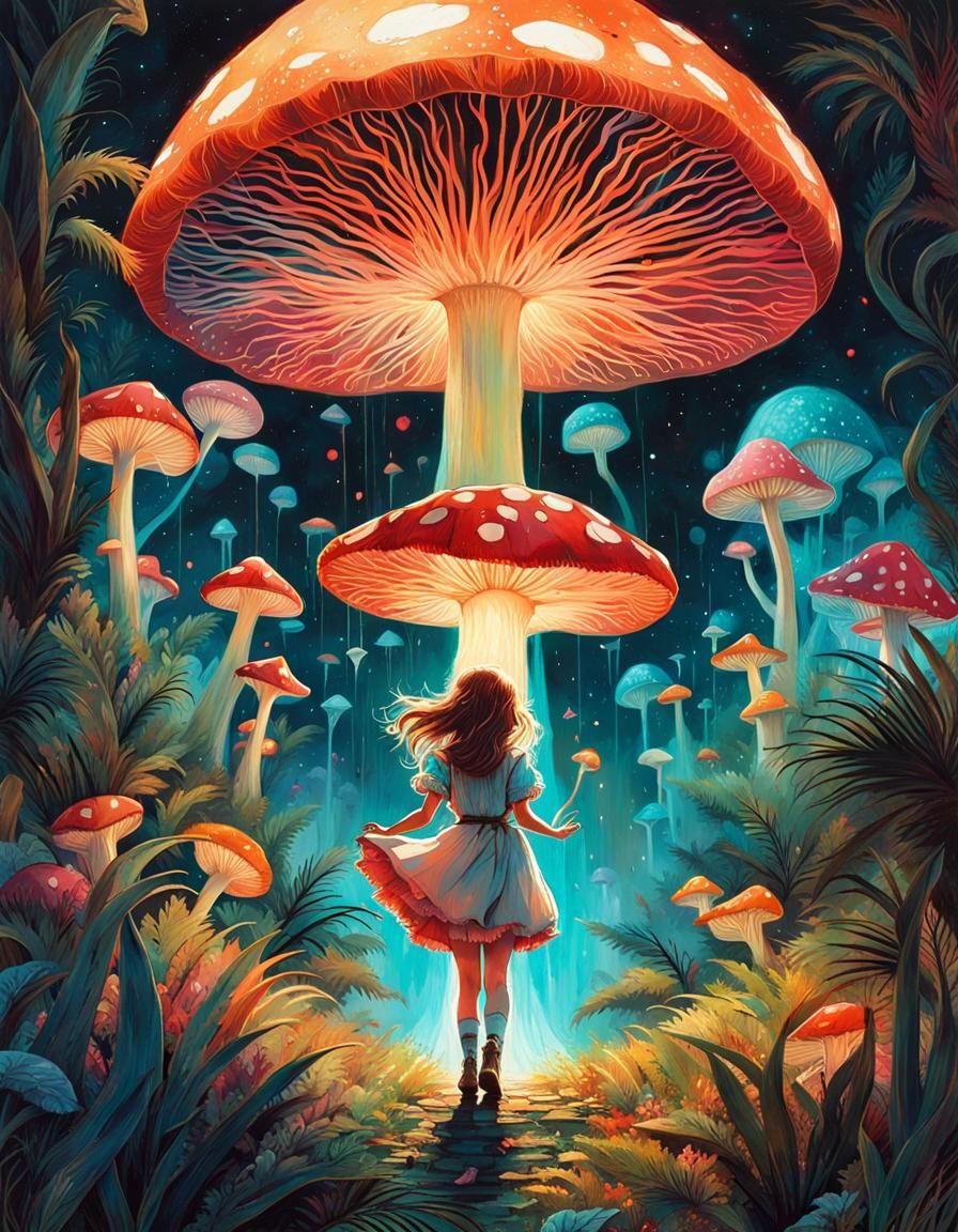 Alice in Wonderland Paints Mushroom Land