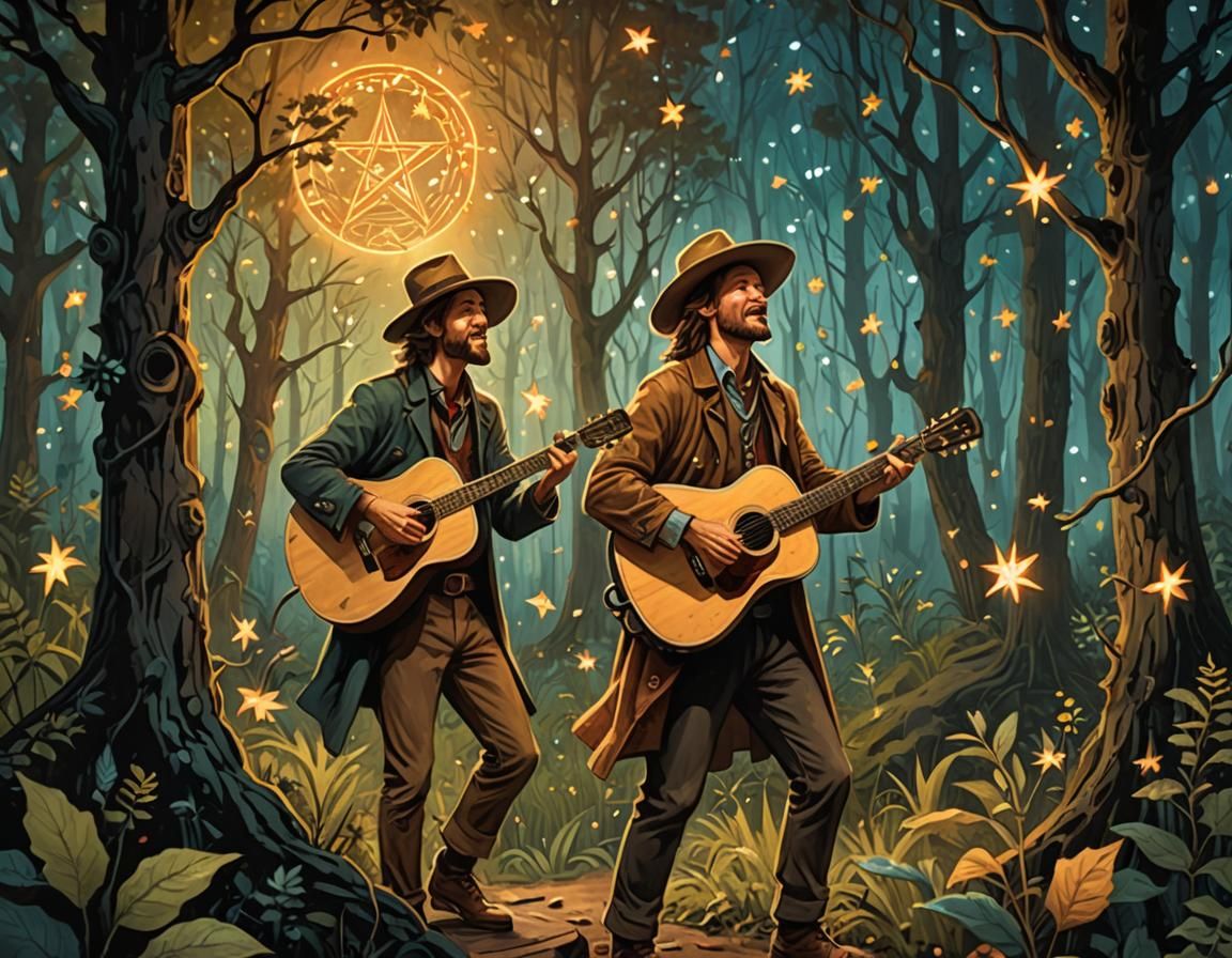 Guitarist in Forest: Fantasy Book Cover Illustration