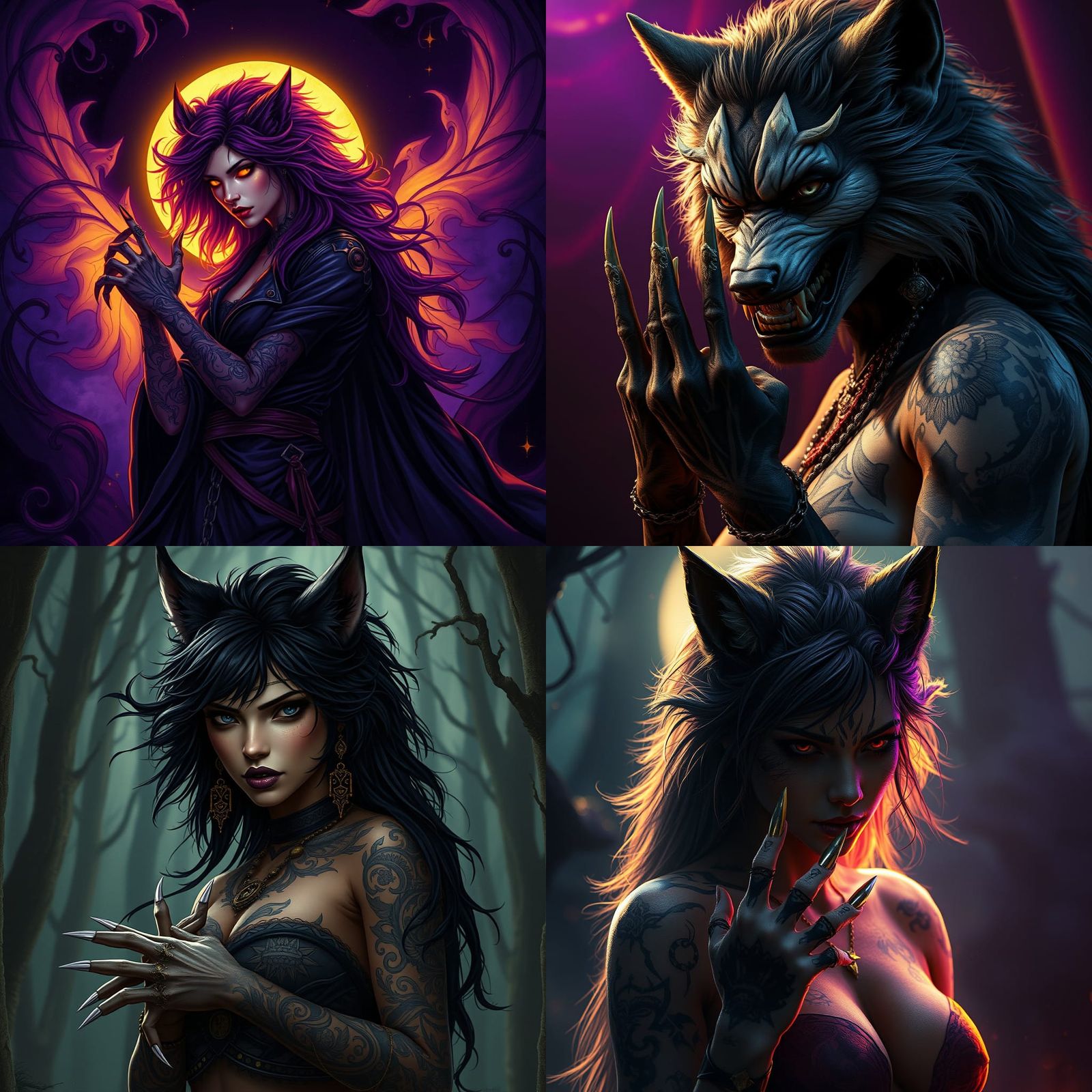 Beautiful Female Werewolf with Tattoos in Dark Fantasy Style