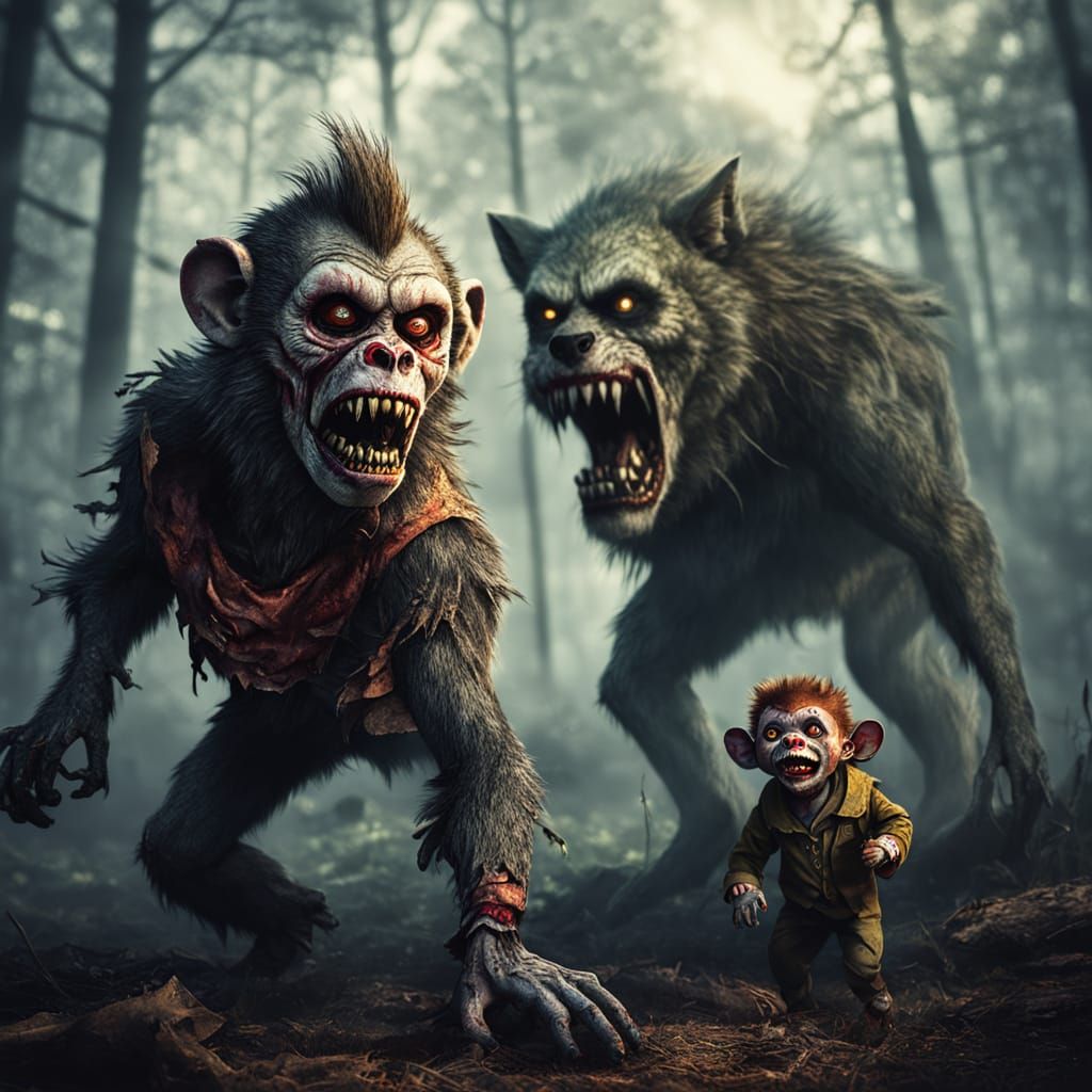 Zombie Monkey Clown Toddler Attacked: Hyper-Realistic Digita...