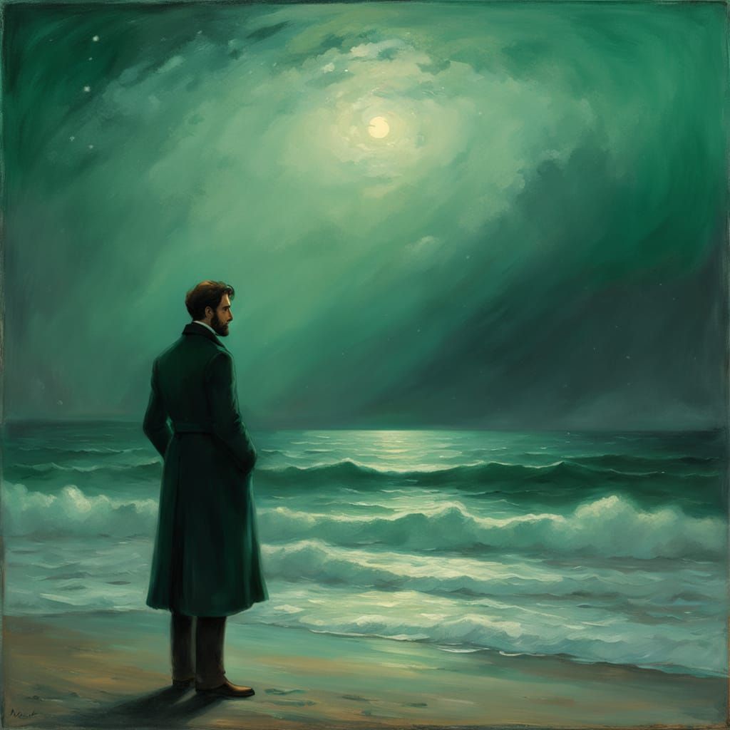 Melancholic Young Man Lost in Grey St. Petersburg Evening