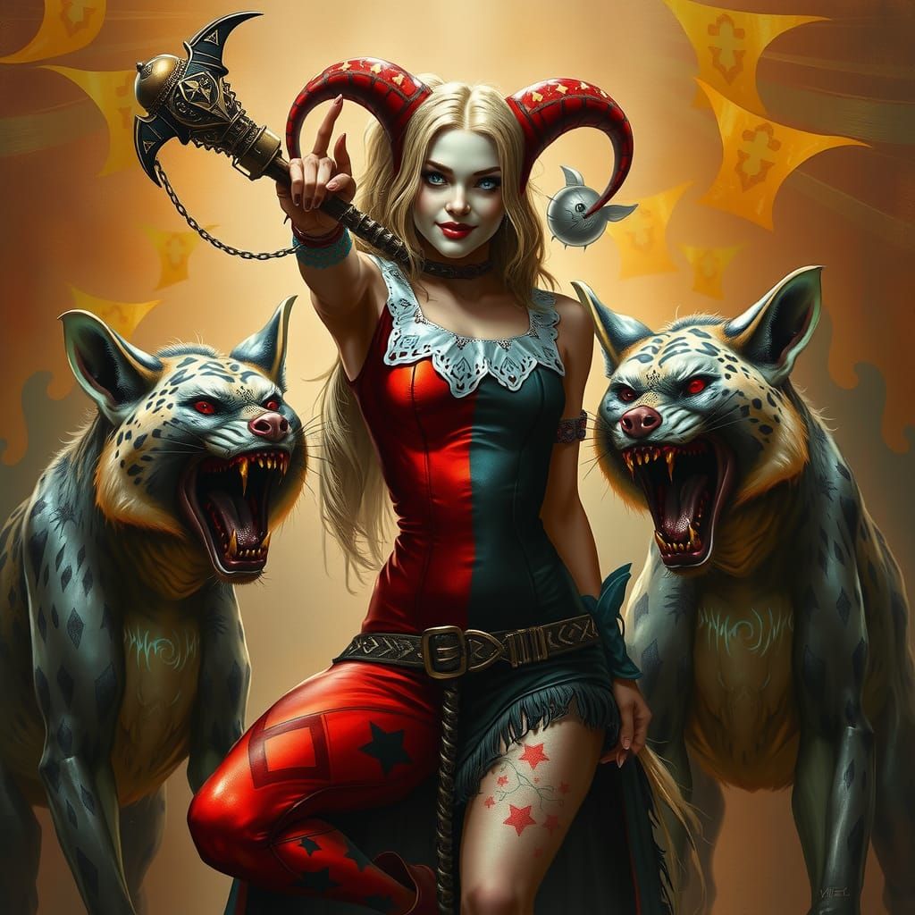 Harley Quinn with Hyenas in Dark Circus