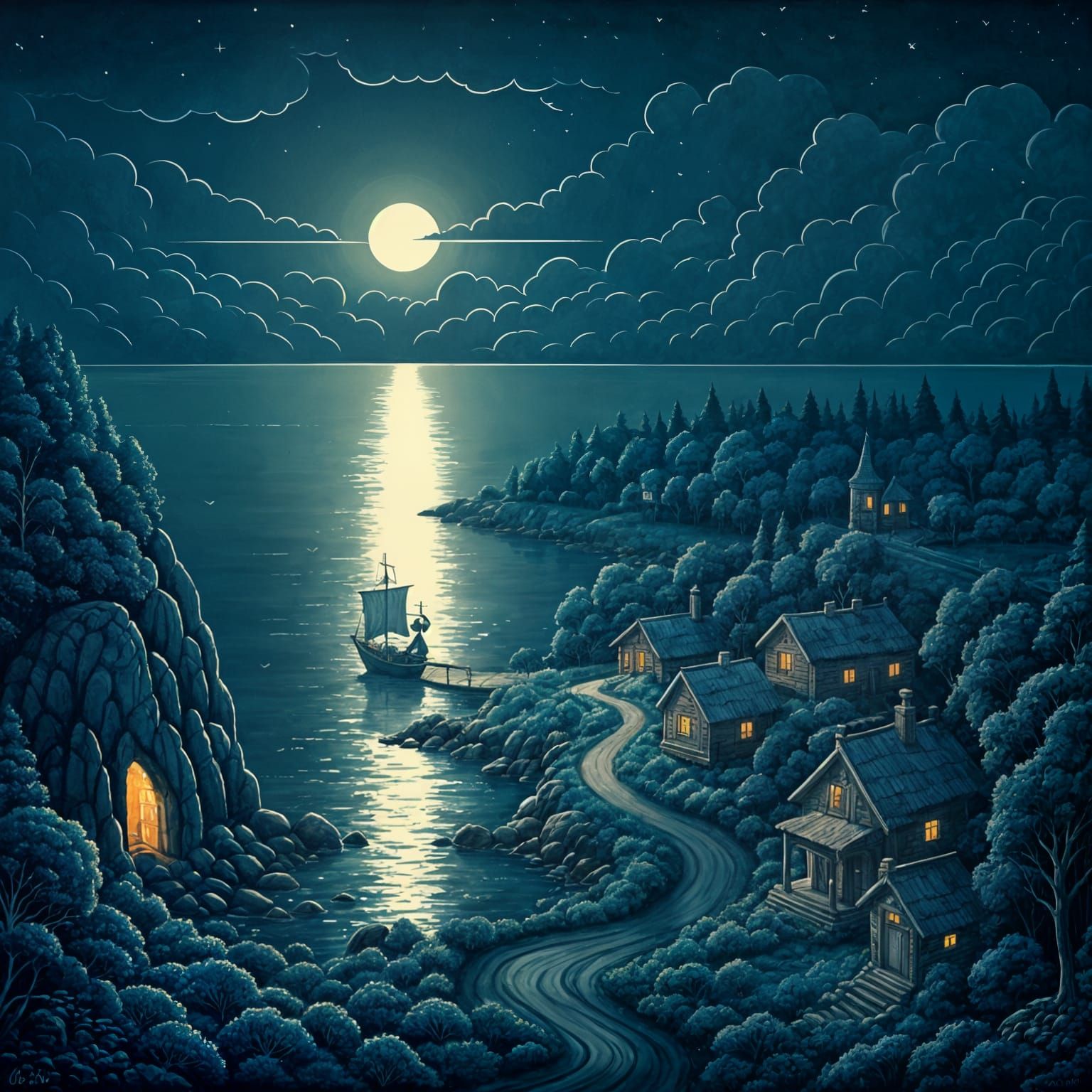 Fairy-Tale Island Map in Watercolor Style