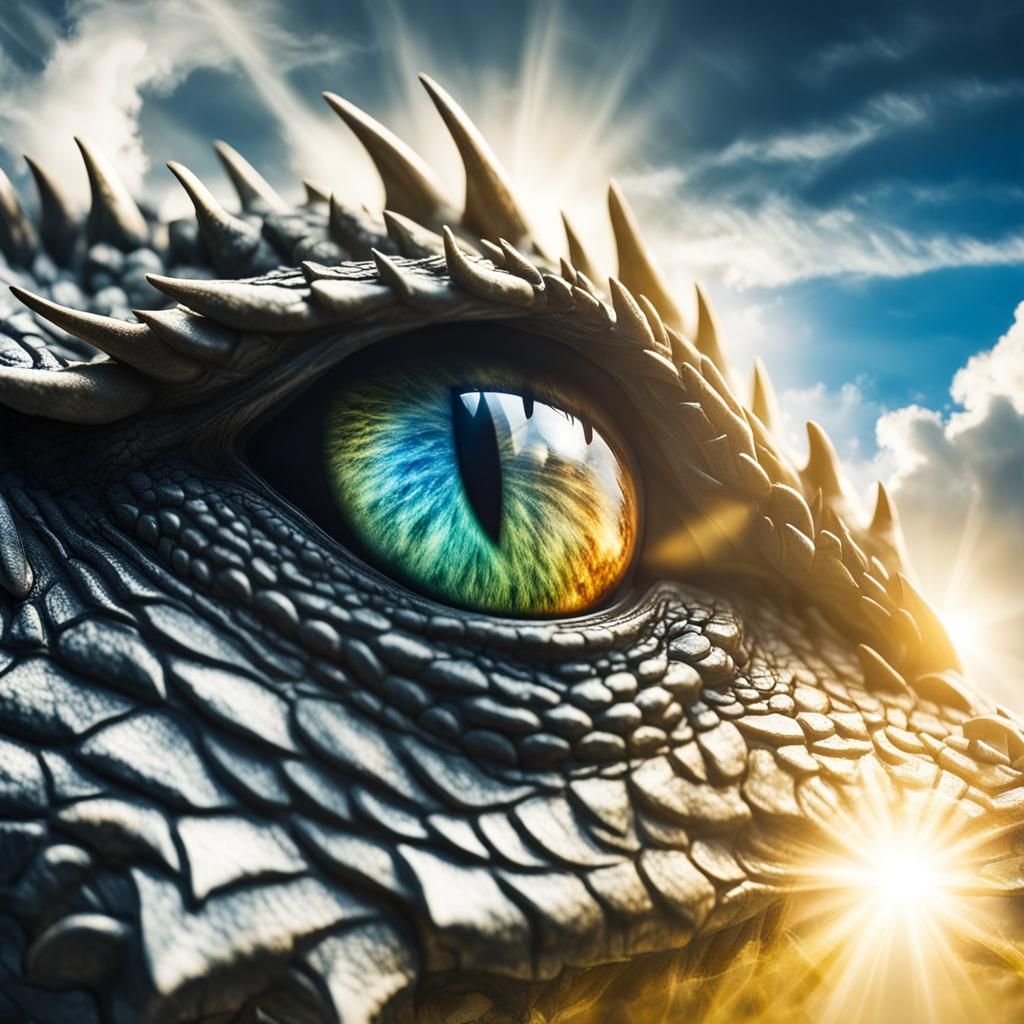 Close-Up of a Dragon's Eye in Divine Light