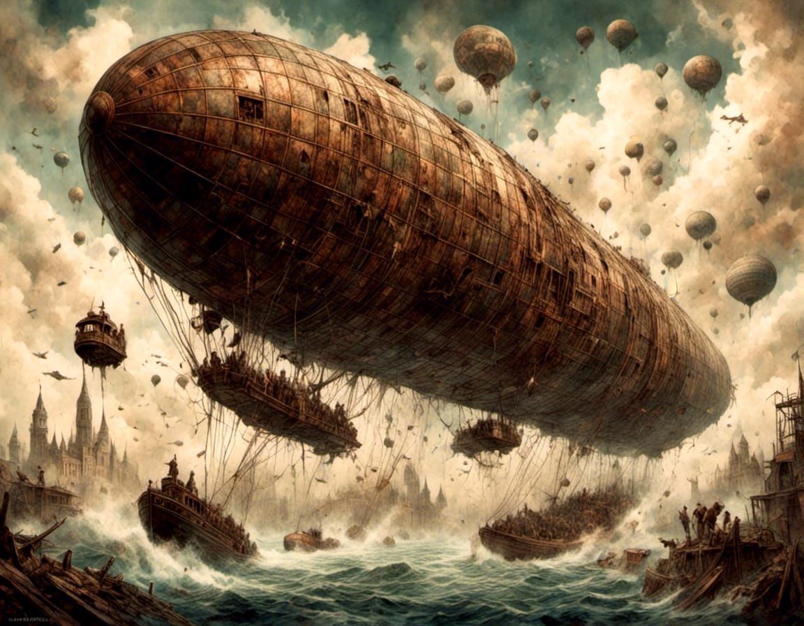 World War I Zeppelin in Comic Book Art Style