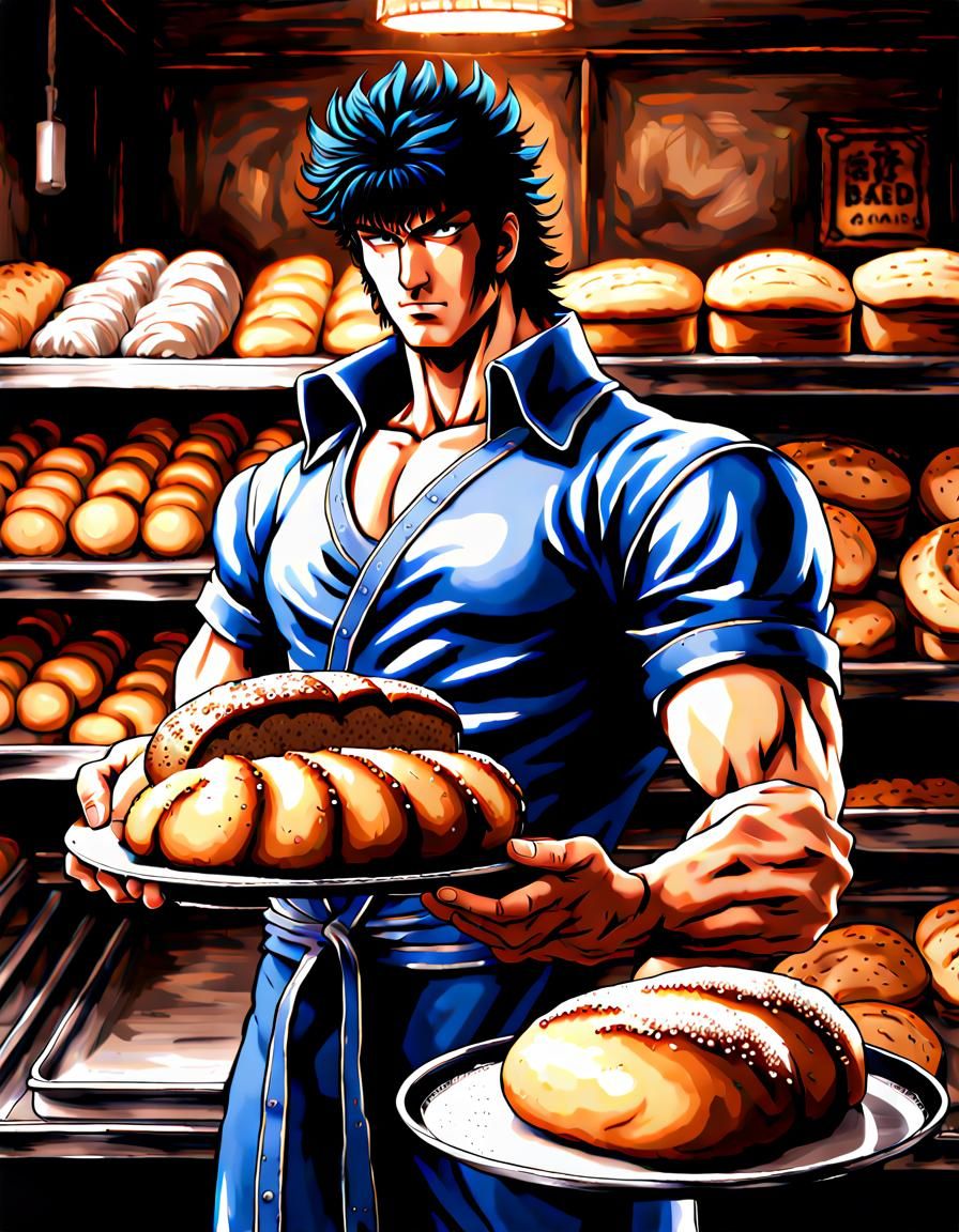 Kenshiro Works at Bakery: Hyperrealistic 64 Megapixel Image