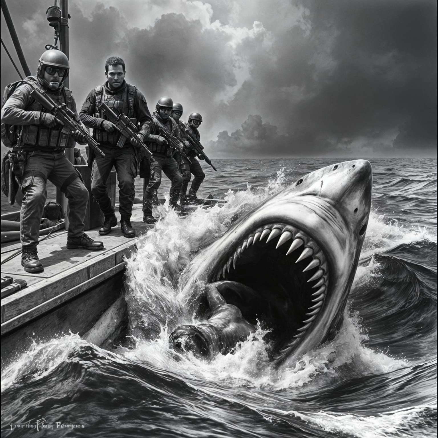 Humans, Sharks, and High Drama: Charcoal Drawing