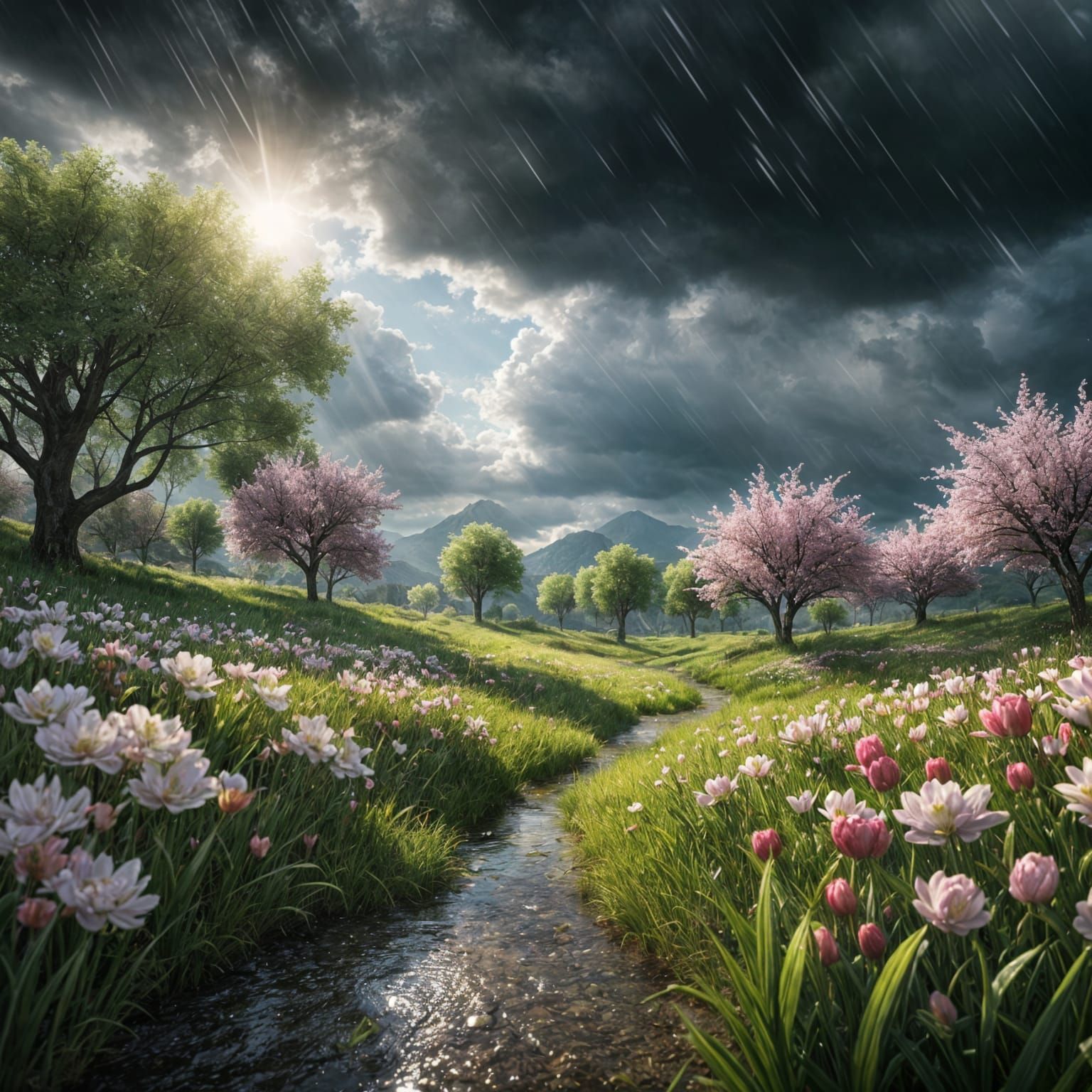Vibrant Spring Oasis in Photorealistic Detail