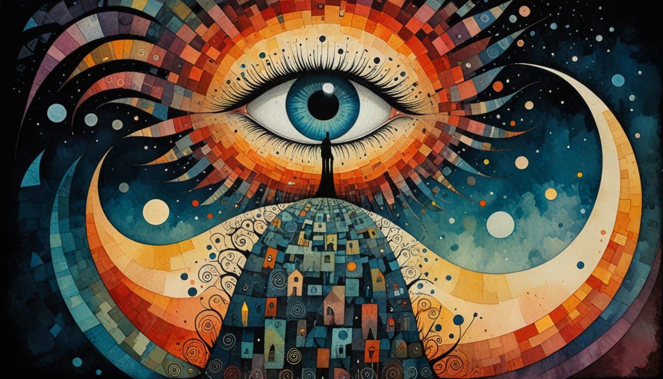 Whimsical Hillside Scene in Vibrant Pointillism