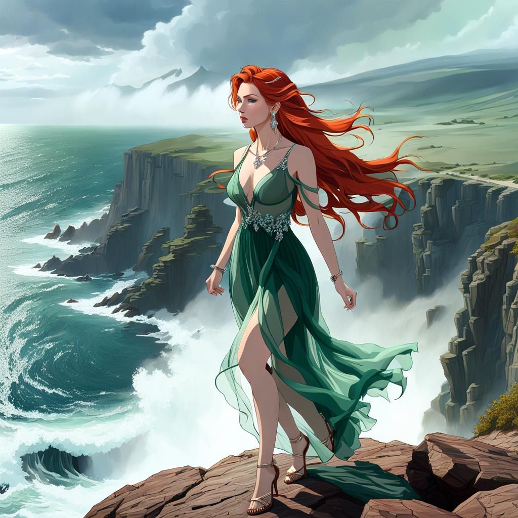 Petite Teen Girl Enchants in Ethereal Stormy Landscape