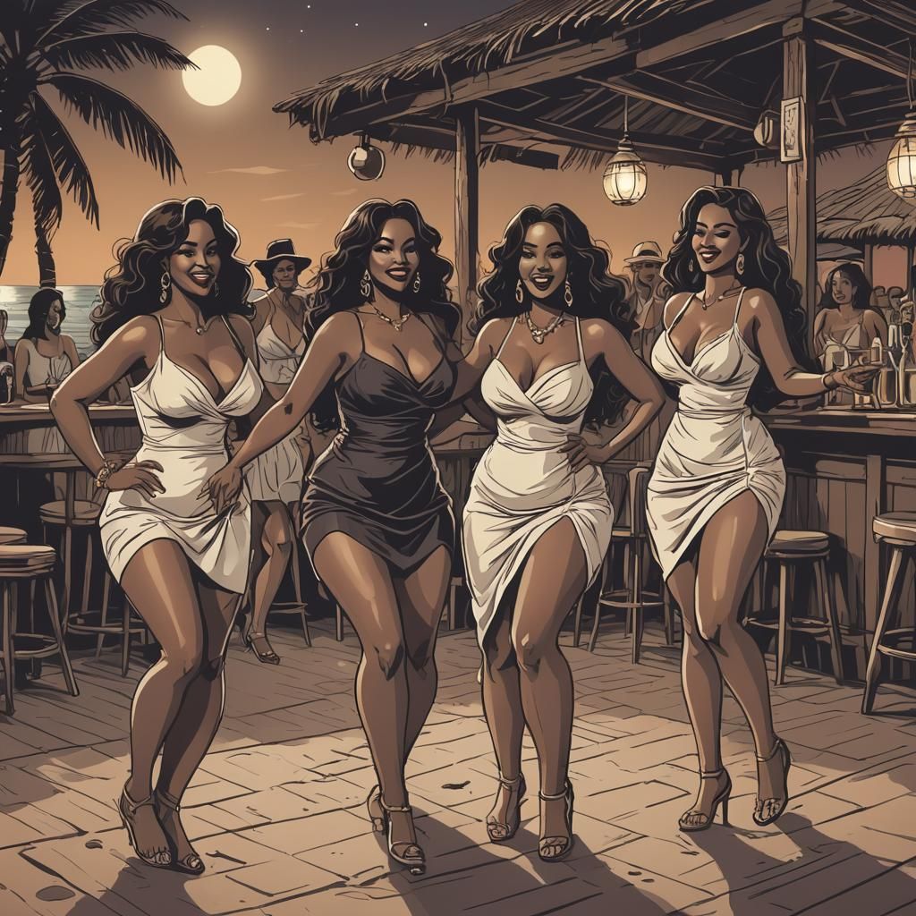 Moonlit Caribbean Dance Party in Vector Art Style