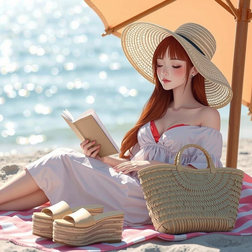 Hyper Realistic Japanese Woman Relaxing on the Beach