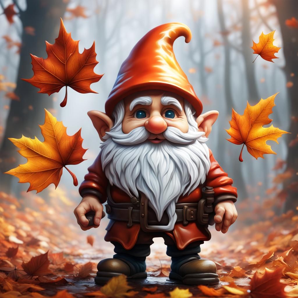 Fall Gnome in Airbrushed Oil Painting Style