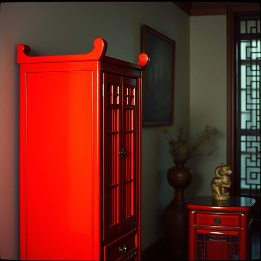 Stunning Chippendale-Style Red Lacquer Secrétaire