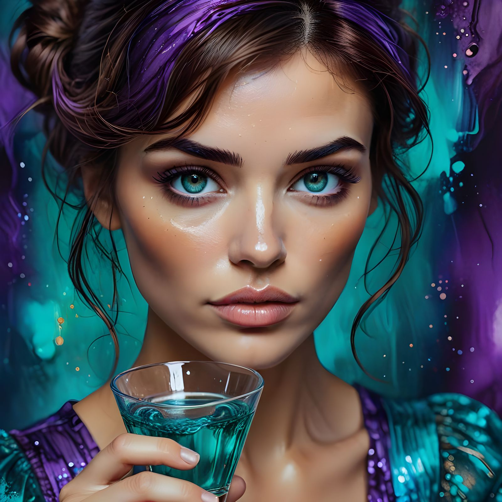 Bold Bar Maid in Deep Lavender and Teal