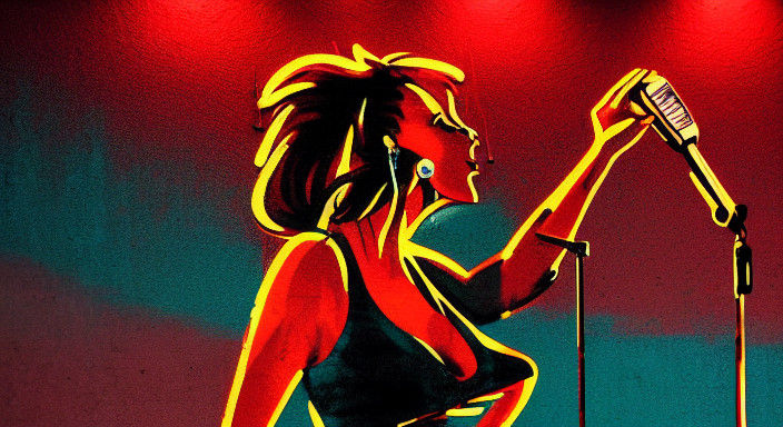 Surreal Post-Apocalyptic Idol Amidst Neon Ruins