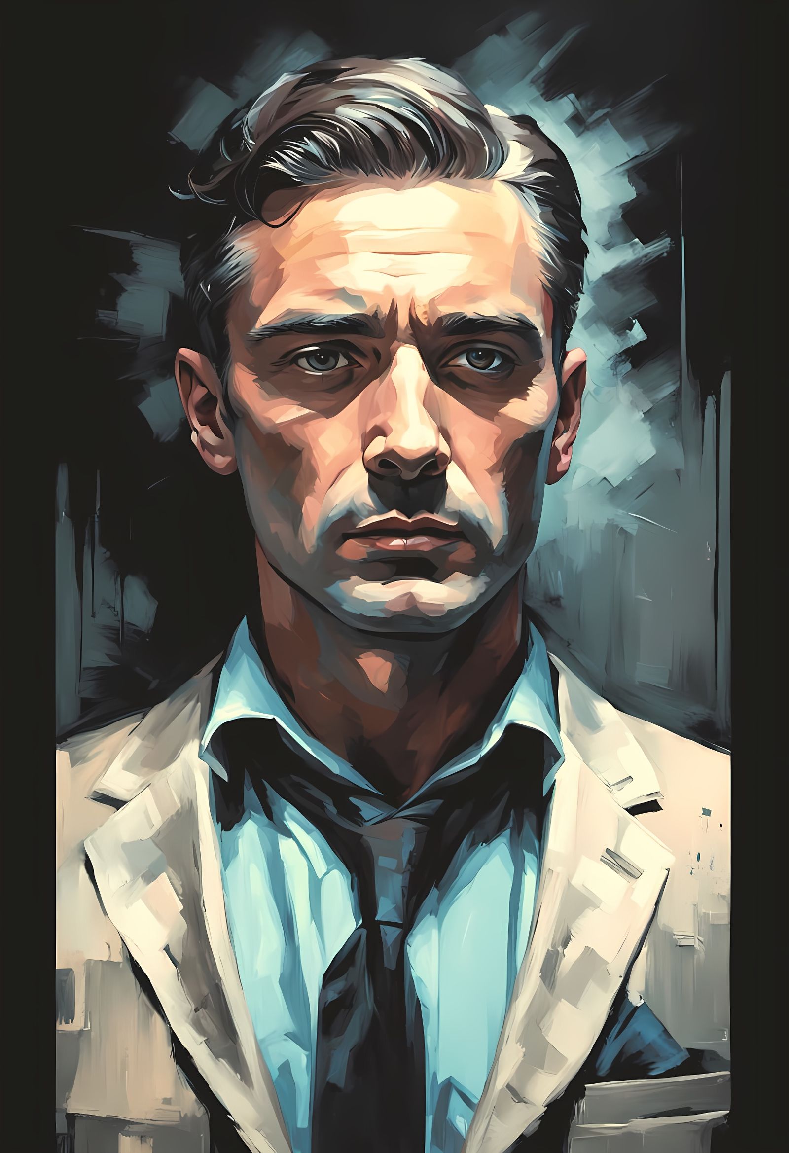 Futuristic Detective in Neon City: A Tempera Painting