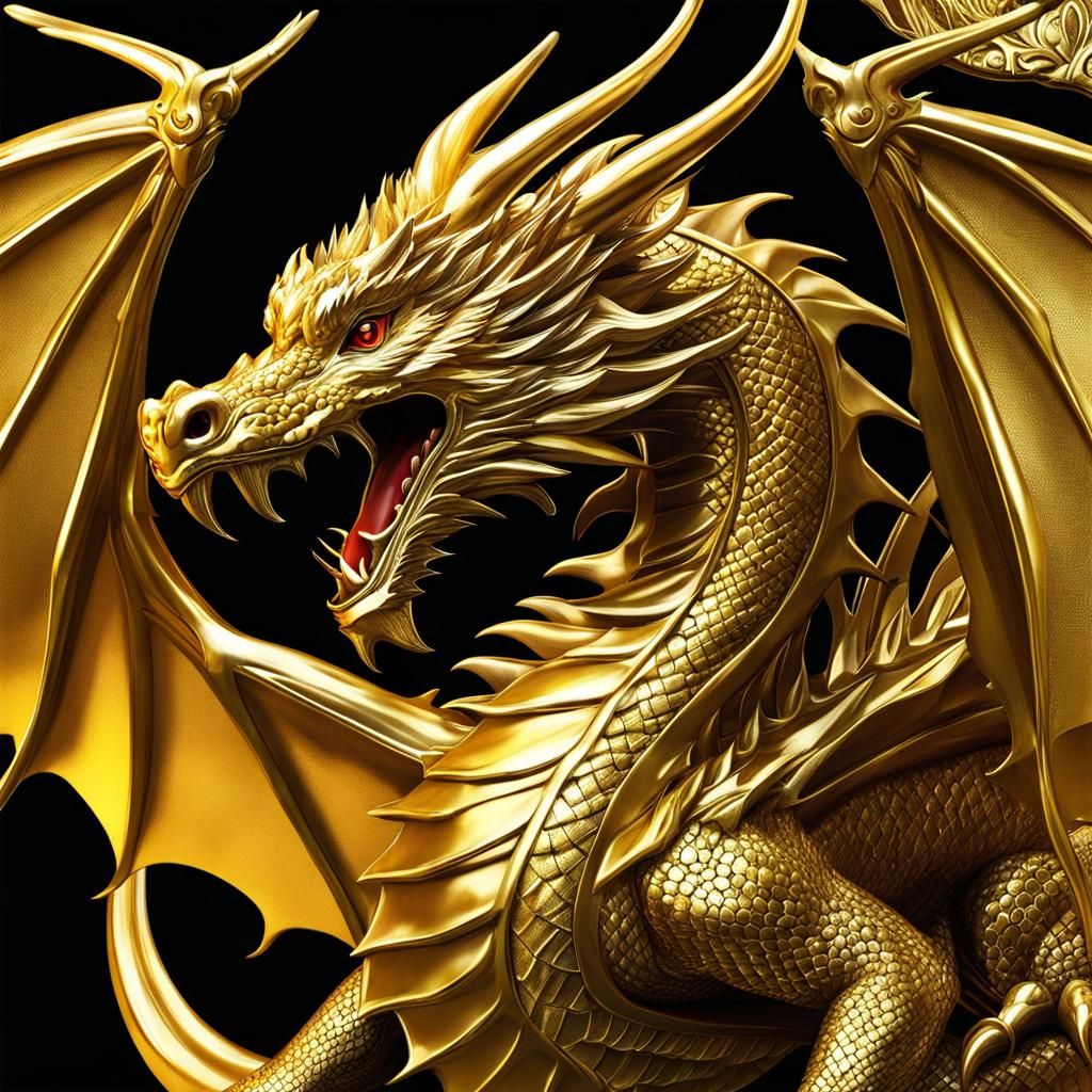 Majestic Golden Dragon in Flight