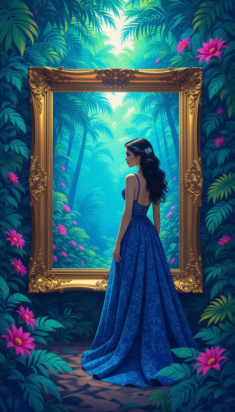 Bioluminescent Rainforest: Hyperdetailed Woman in Kaleidosco...