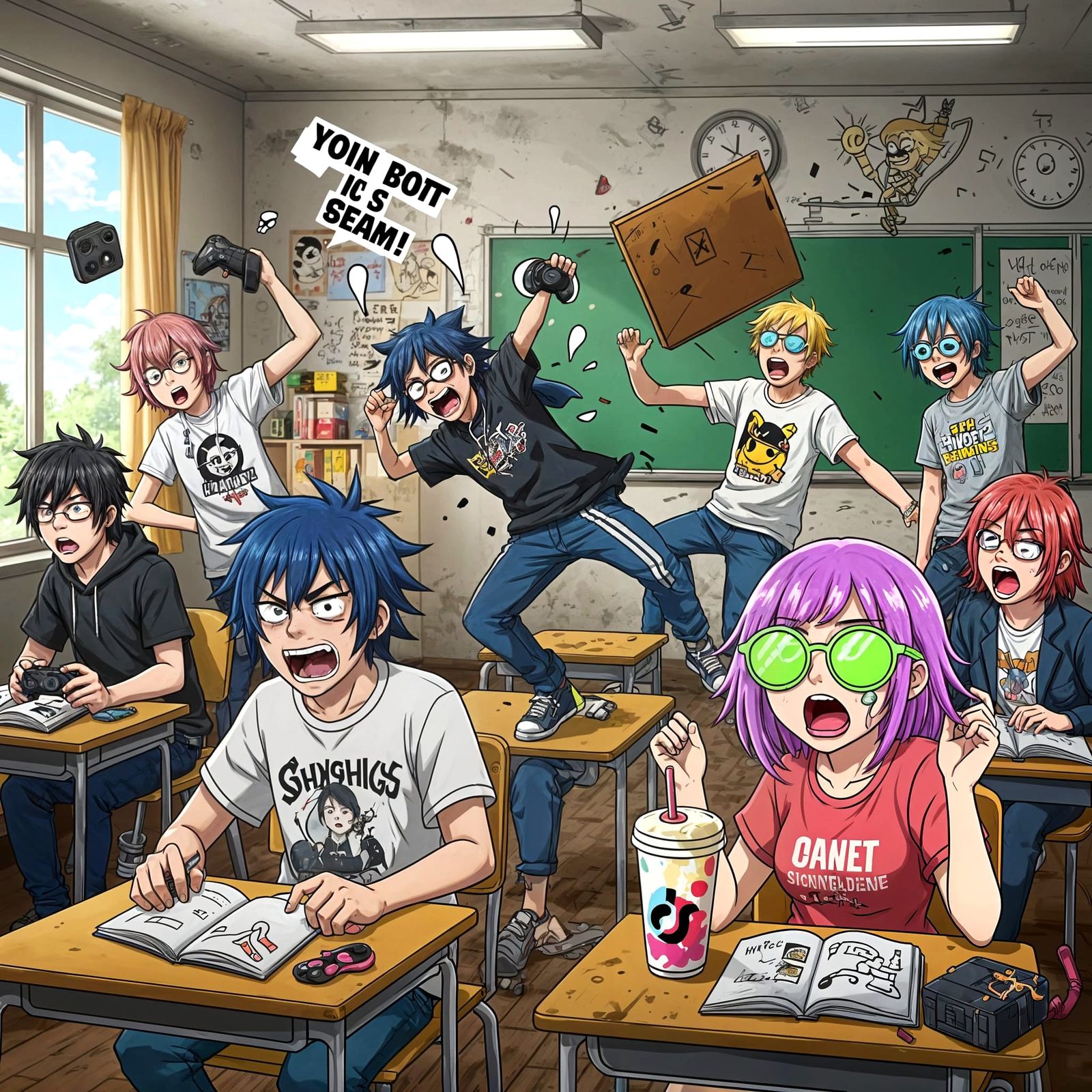 Gen Z Classroom Chaos Anime Scene