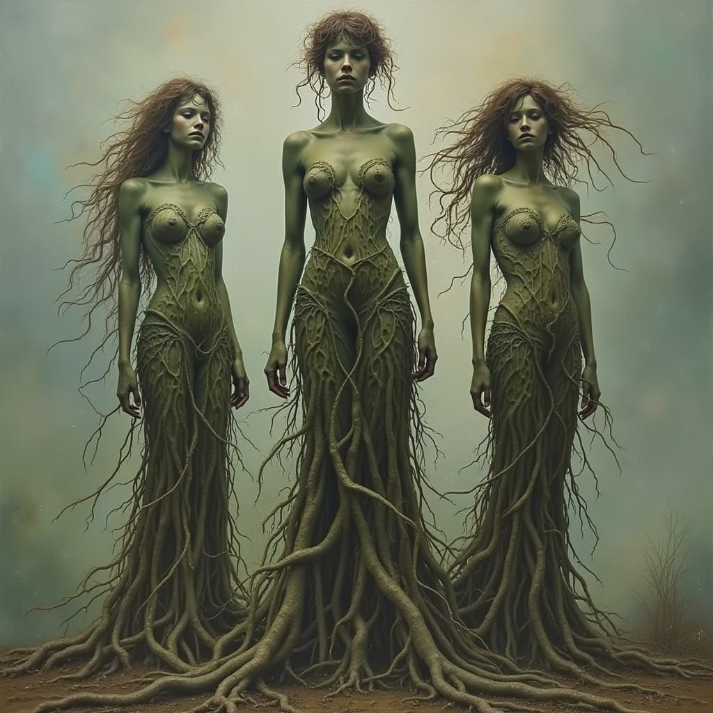 Women Emerge from Ancient Vines in Surreal Dreamscape