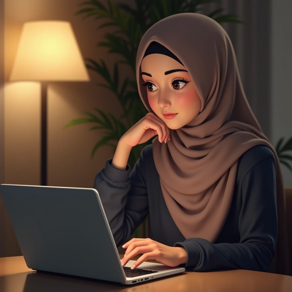 Young Hijabi Woman in Modern Cozy Surroundings, Focused on L...