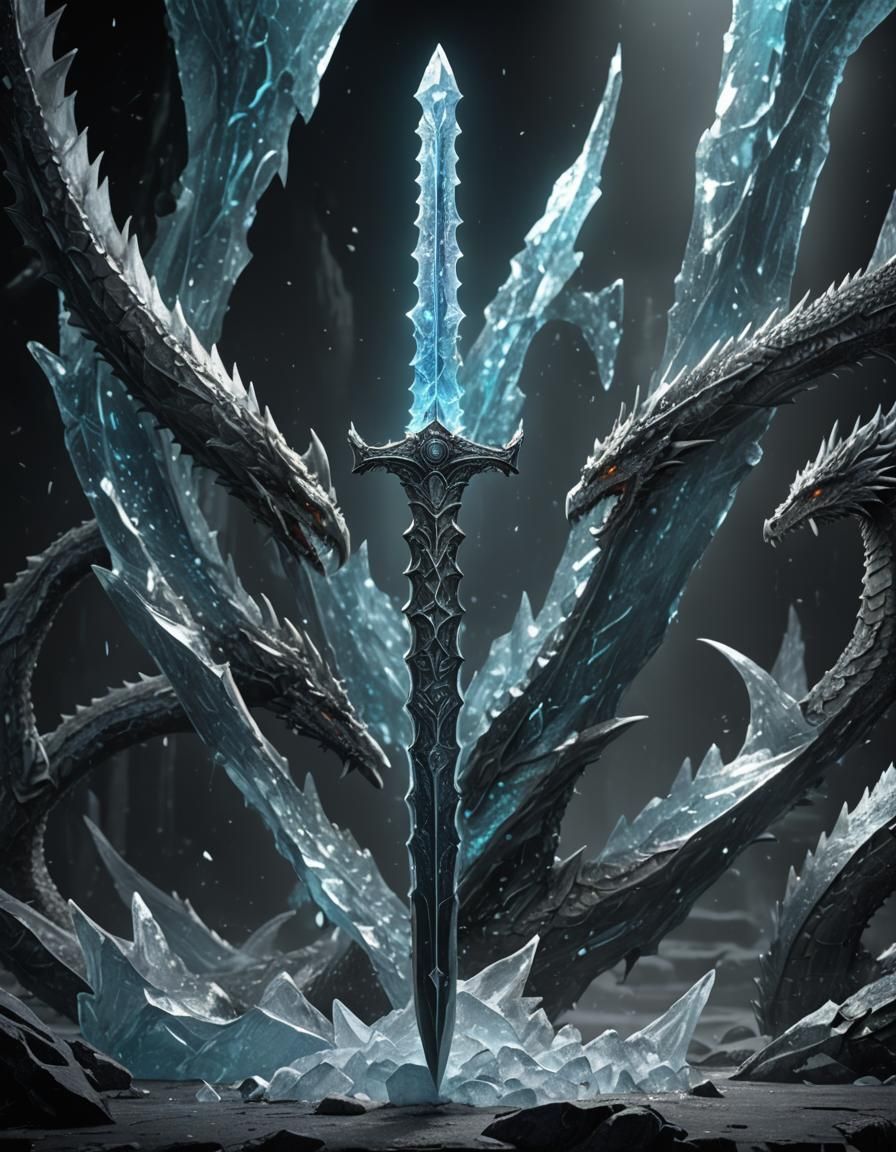 Dragon Scale Ice Sword: Detailed Matte Painting
