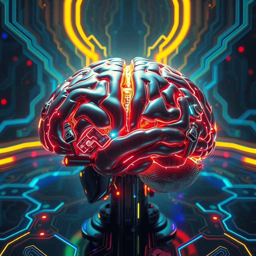 Cybernetic Brain Upgrade in a Neon Dreamscape