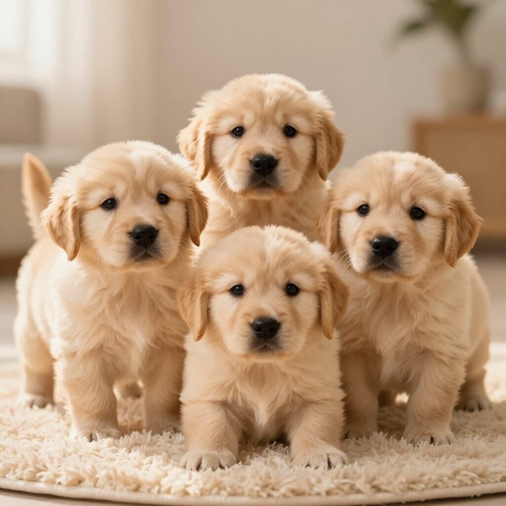 Adorable Golden Retriever Puppies in Studio Portrait