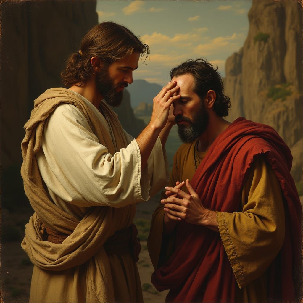 Jesus Healing a Blind Man in Golden Light