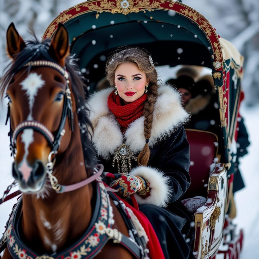 Winter Noblewoman Gallops in Frosty Sleigh
