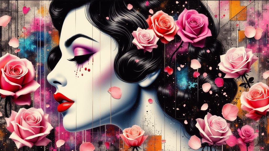 Surreal Rose Landscape in Cubist Art Deco Style