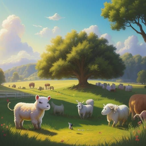 Stuffed Animals Roaming on a Farm in Fantasy Landscape