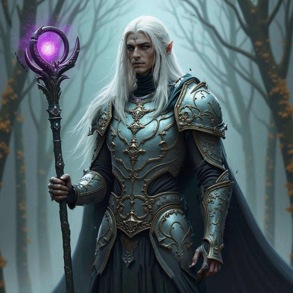 Epic Dark Elf in Majestic Armor with White Hair