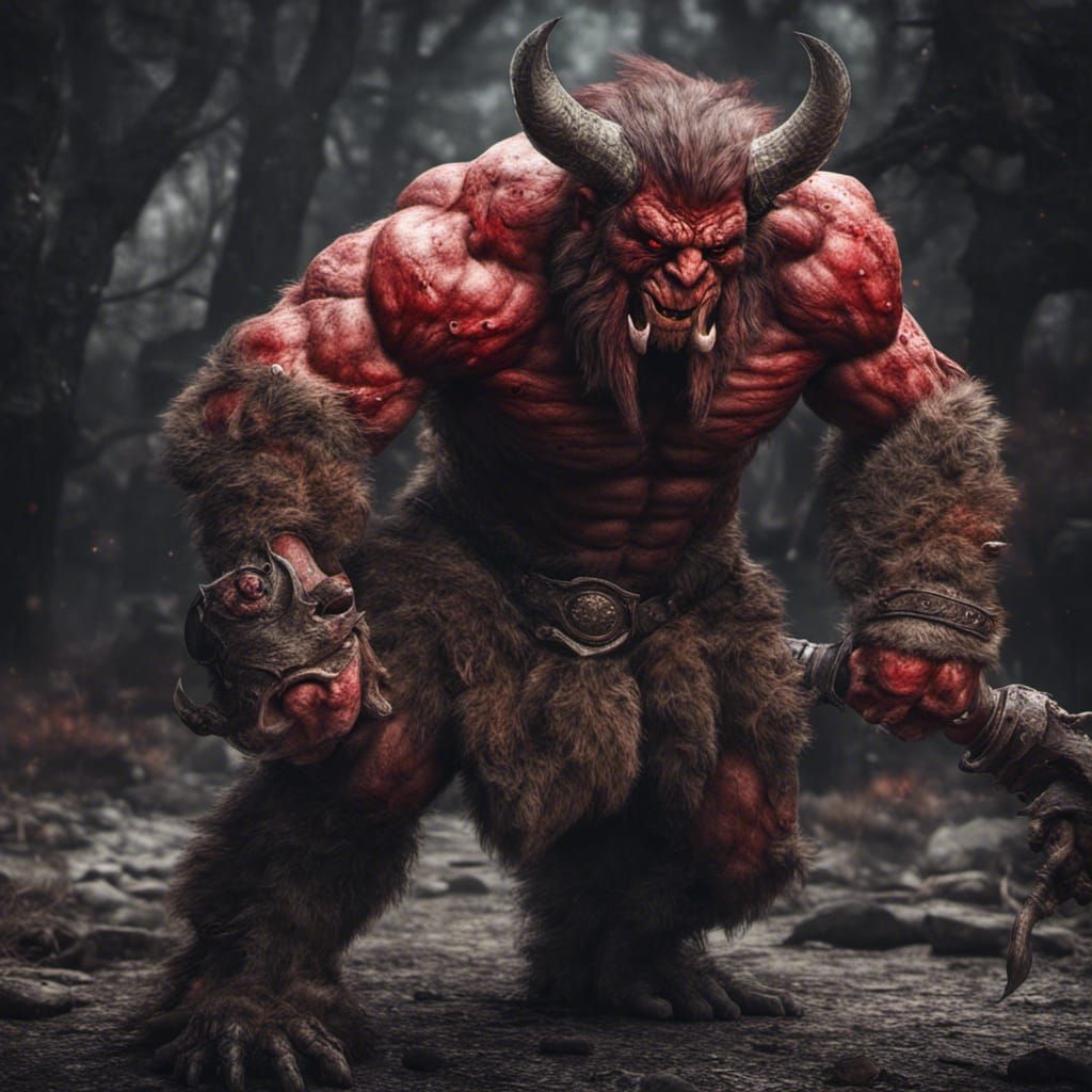 Grimdark Red Beast-Man Barbarian in High Definition