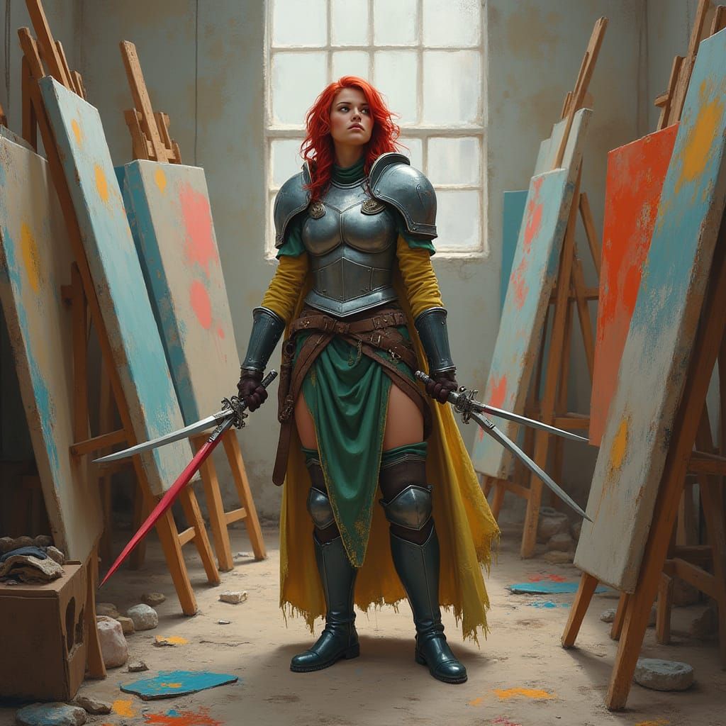 Female Art Warrior in Studio, Digital Painting