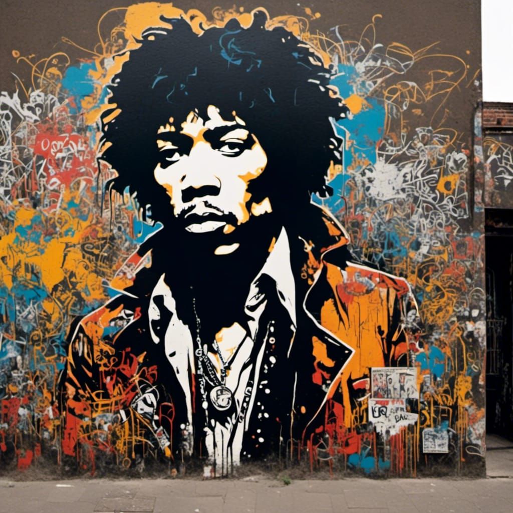 Celestial Rock Band Graffiti in Neo-Expressionism Style