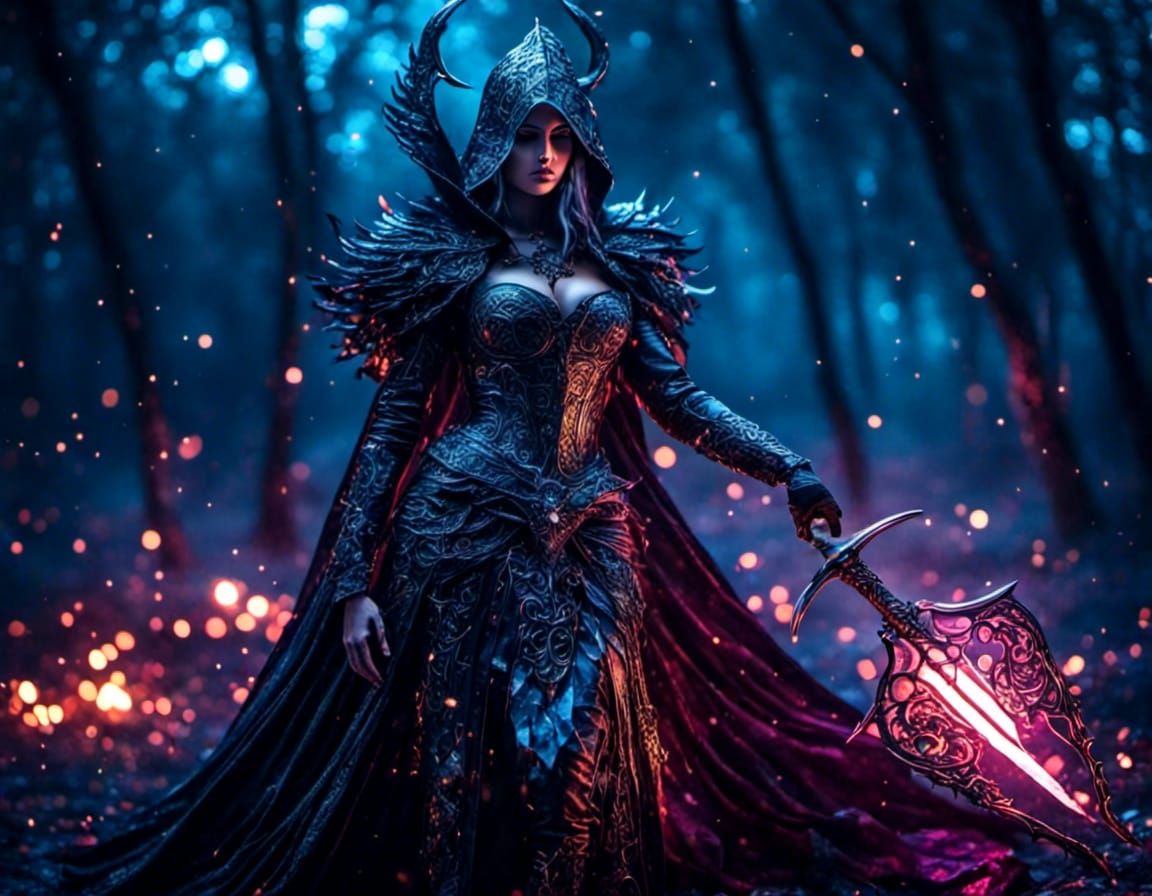 Sorceress in Armor with Scythe in Digital Art