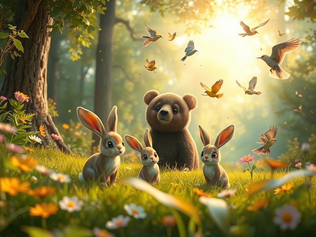 Enchanted Forest Scene with Animals in 3D Lenticular Style