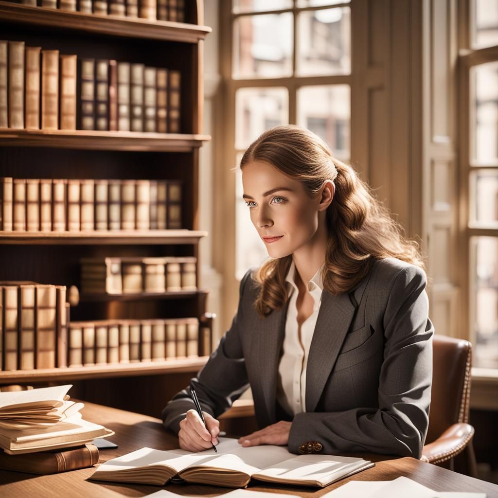 English Interior Design with Woman at Desk