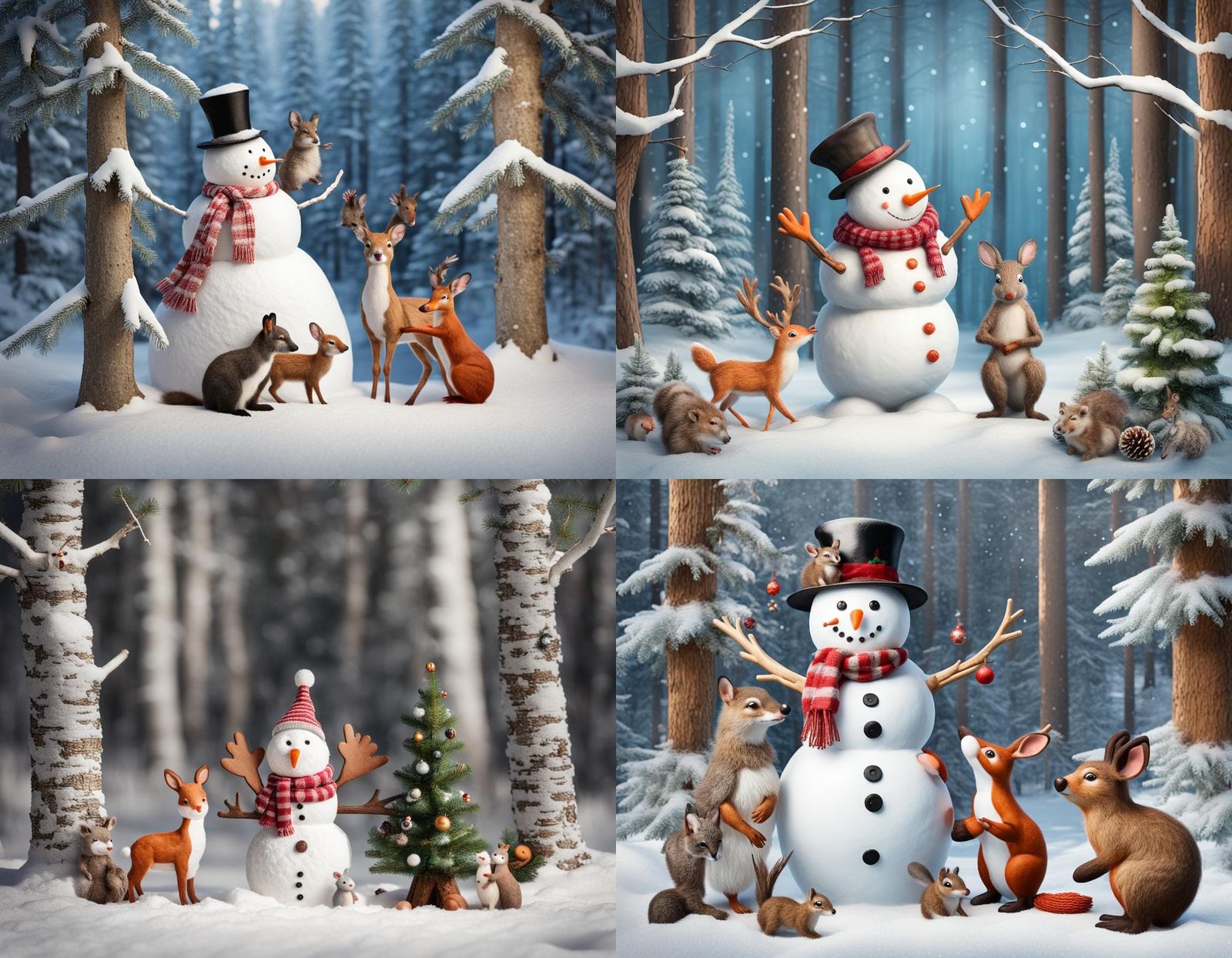 Festive Snowman and Woodland Animals Scene