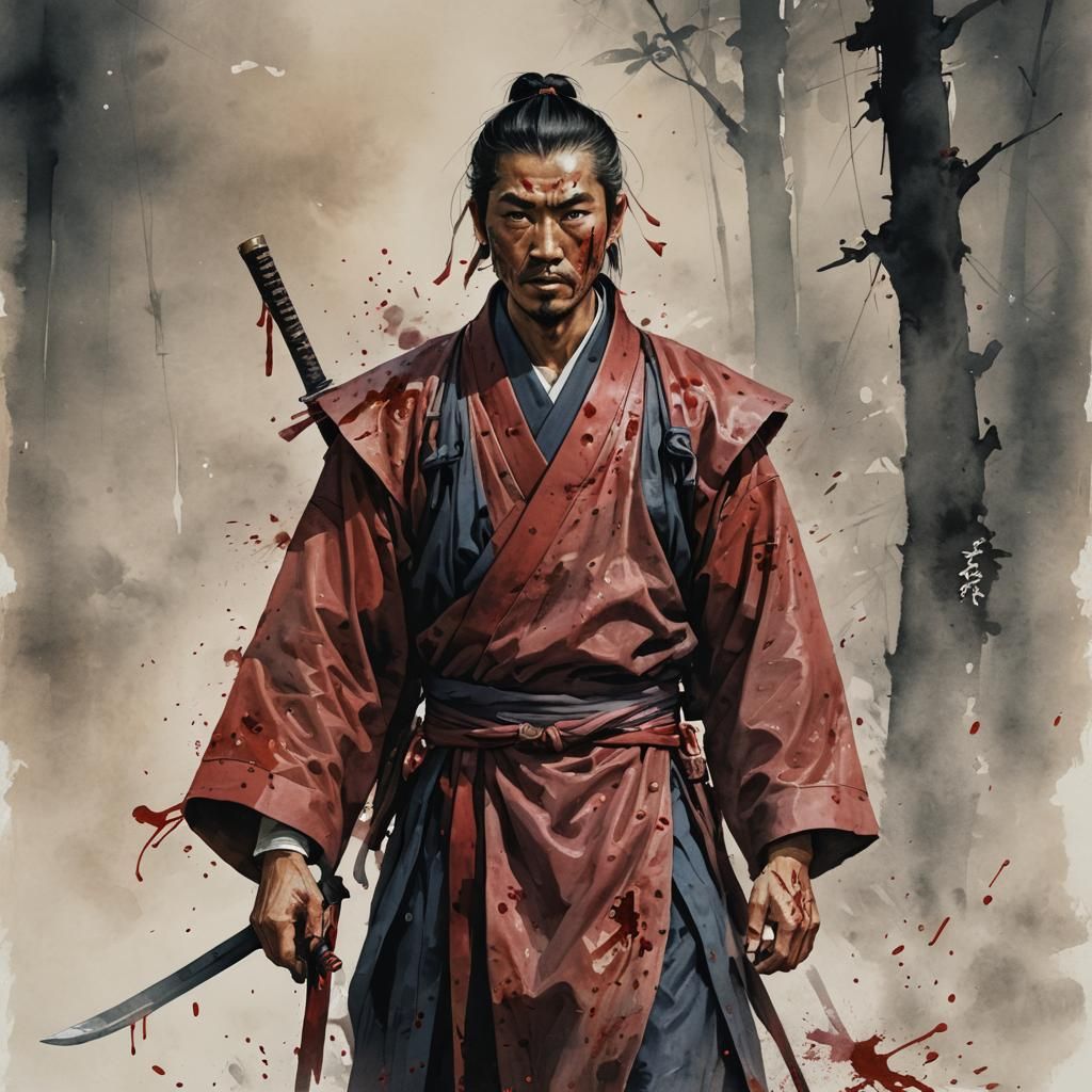 Asian Man in Bloody Robes