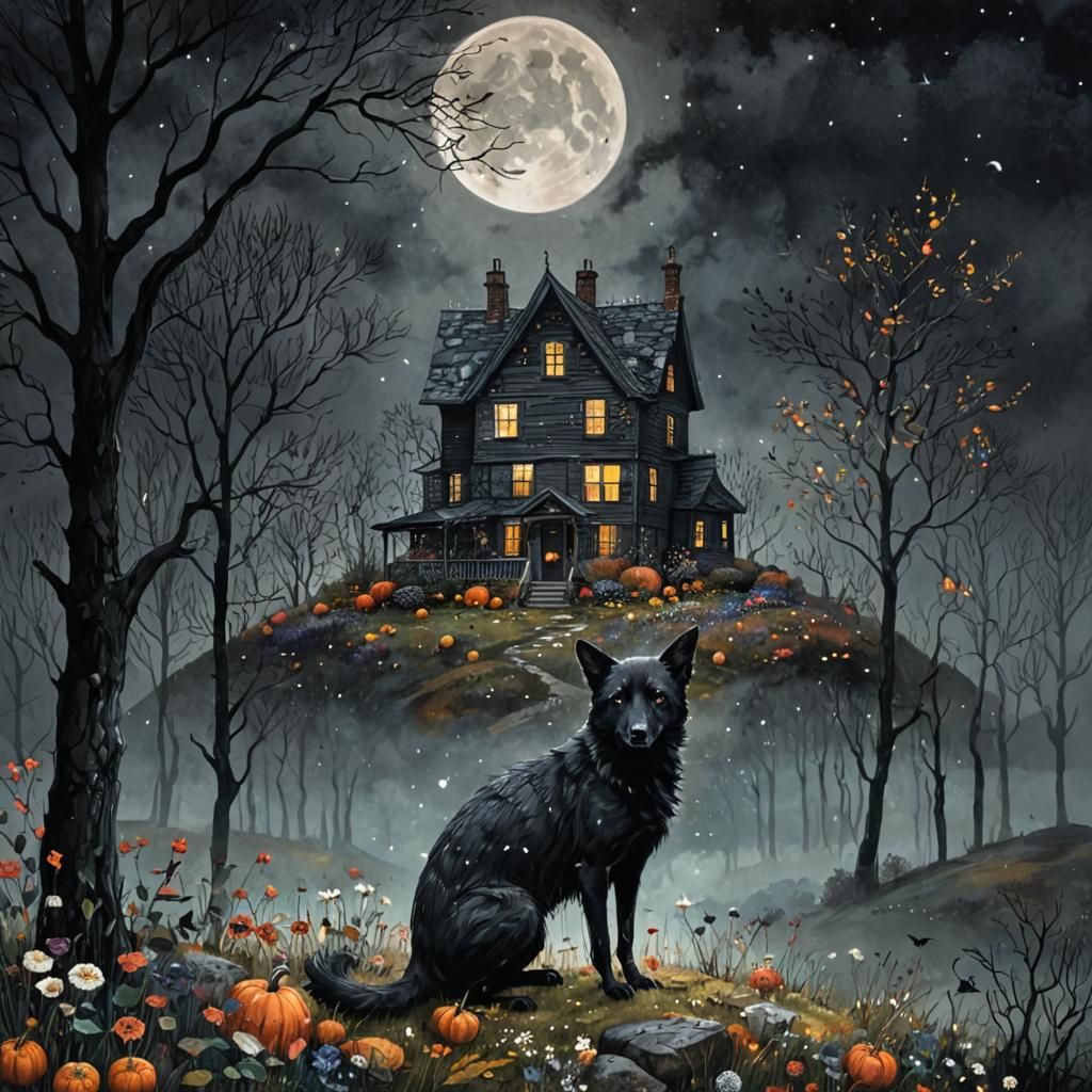 Halloween Cottage Illustration in Whimsical Style