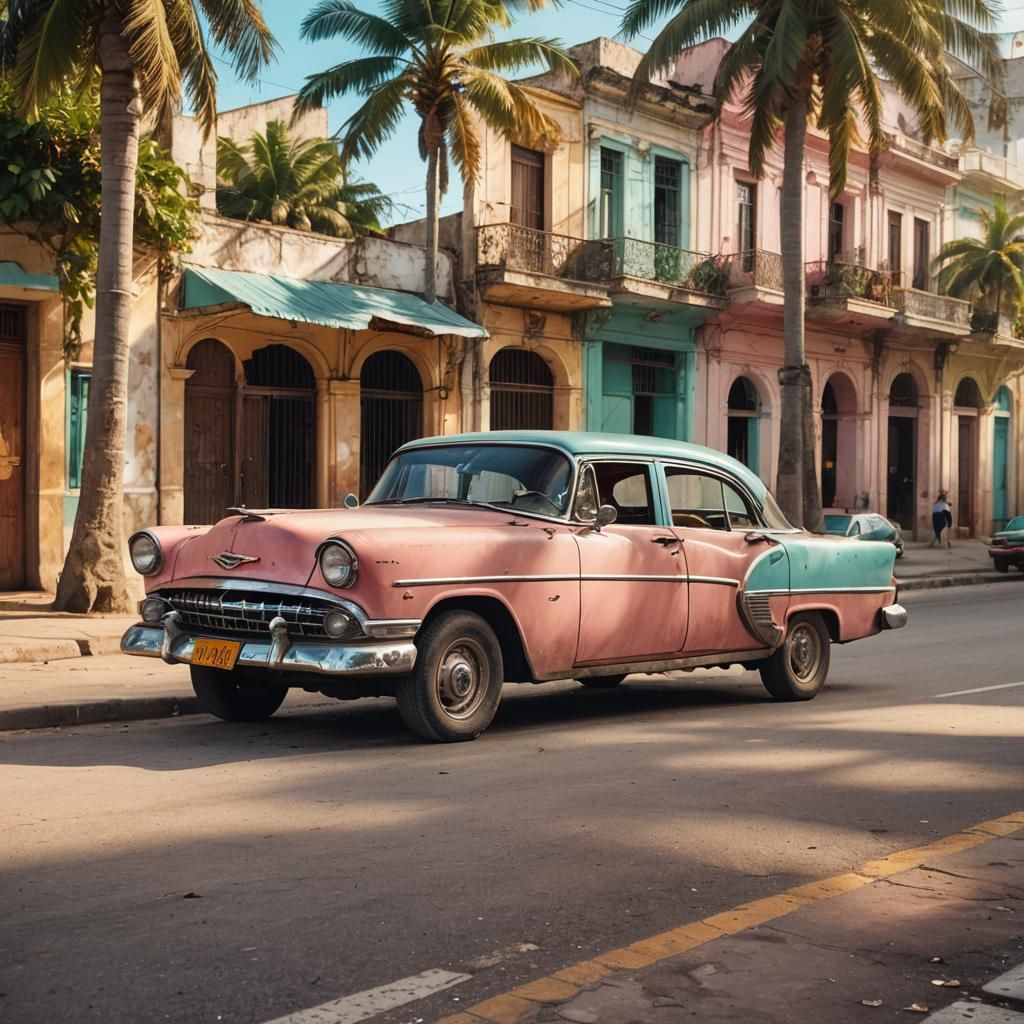 Classic Car on Colorful Cuban Street