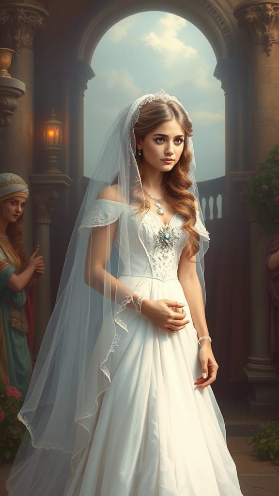 Ethereal Princess in Ancient Roman Wedding Attire